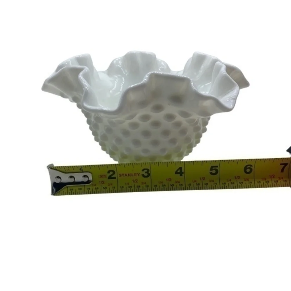 Vintage Fenton Milk Glass Hobnail Ruffled Bowl